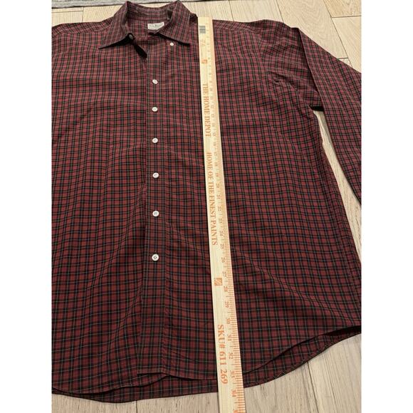 LL Bean Vintage Button-Down Shirt Men's X-Large Tall Dark Red Plaid 100% Cotton - Picture 8 of 9